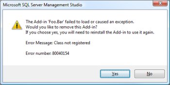 addin failed to register error message