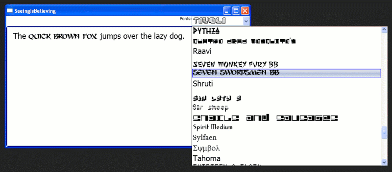 font selection dropdown list selecting some fonts ala Office12 LivePreview