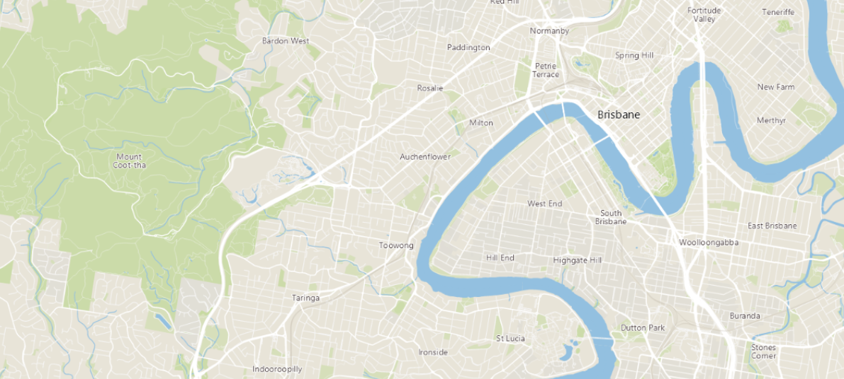 black and white map of Brisbane